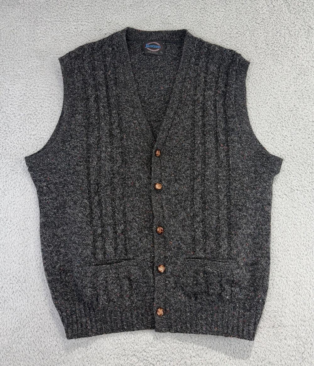 VTG Jantzen Made in USA Grey Wool Cardigan Sweater Vest Men Medium XL Button Up